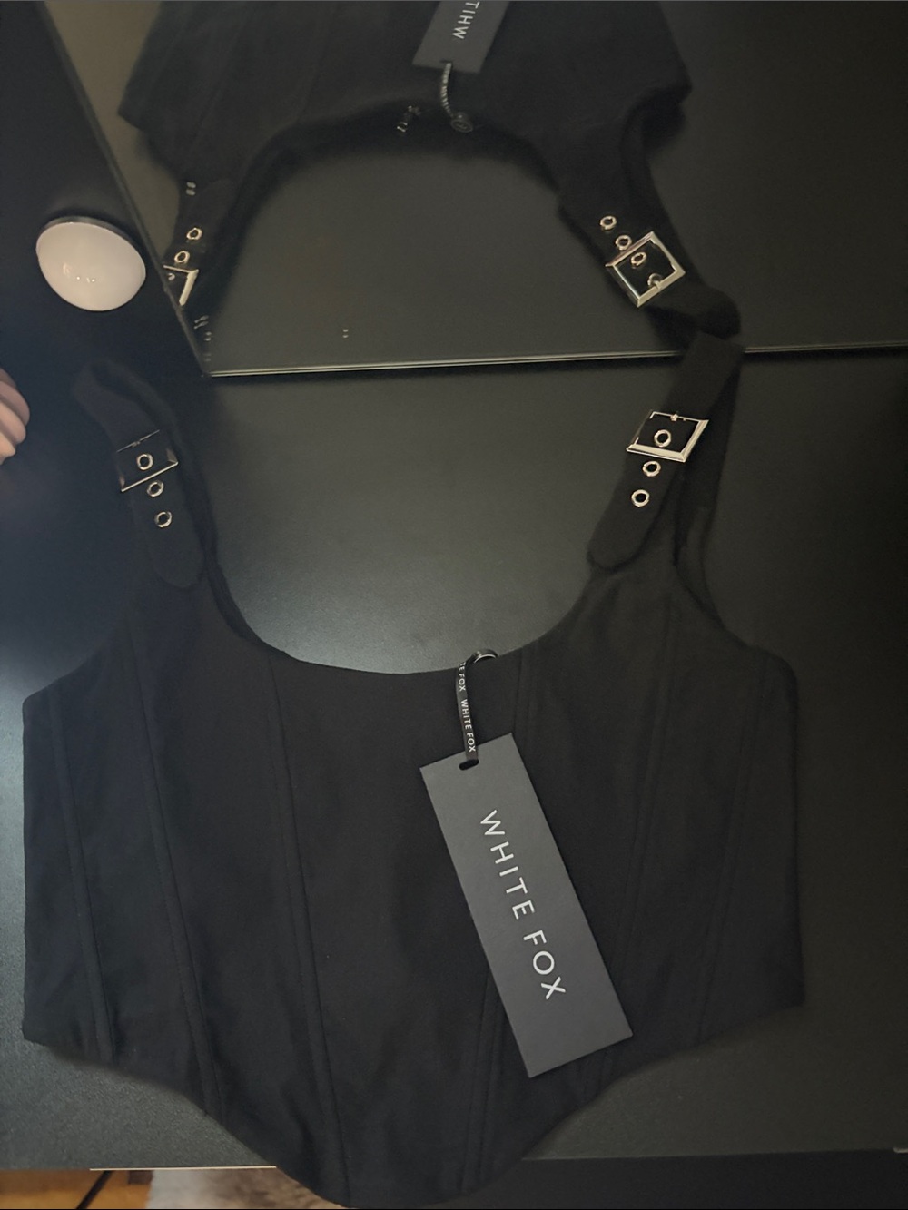 White Fox Boutique Black Buckle-Detail Corset Crop Top